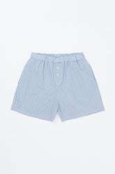 Avauma Sunny Stripe mom pants in blueberry powder laid flat on white background.